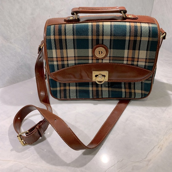 D Collection vintage plaid & vinyl purse with adjustable strap rich colour - Picture 13 of 13